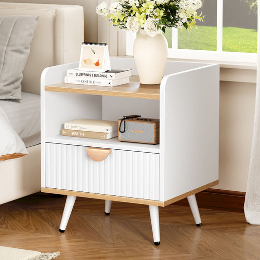 ALFORDSON Bedside Table 1 Drawer Nightstand Side Storage Shelf Wood and White