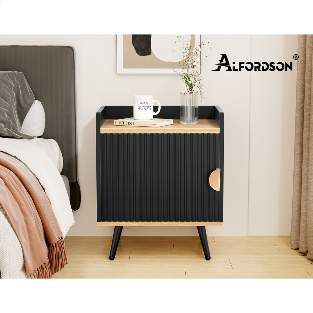 ALFORDSON 2x Bedside Table Cabinet Nightstand Side Storage Black