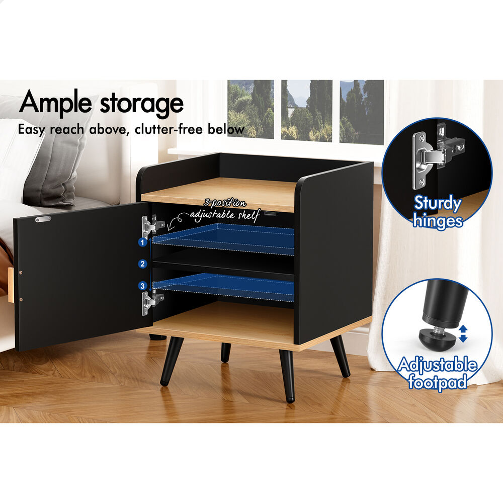 ALFORDSON 2x Bedside Table Cabinet Nightstand Side Storage Black