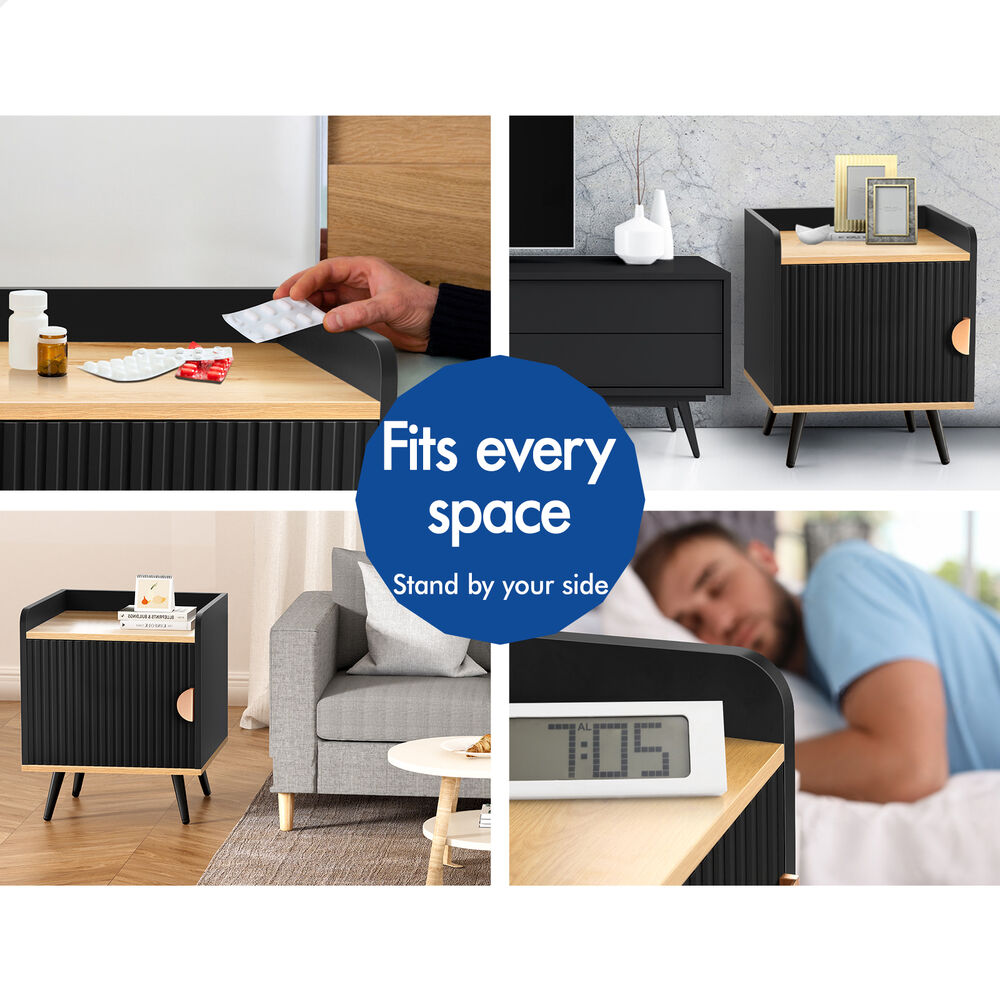 ALFORDSON 2x Bedside Table Cabinet Nightstand Side Storage Black
