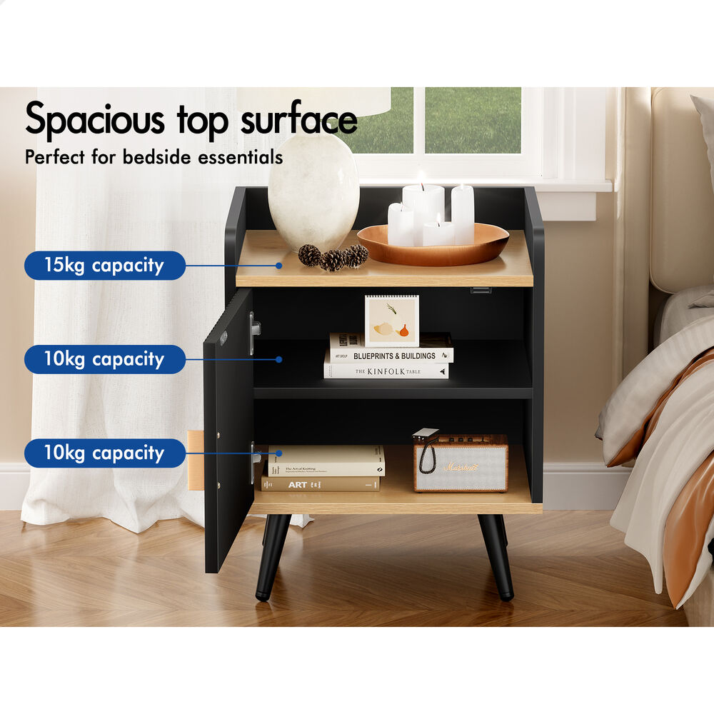 ALFORDSON 2x Bedside Table Cabinet Nightstand Side Storage Black