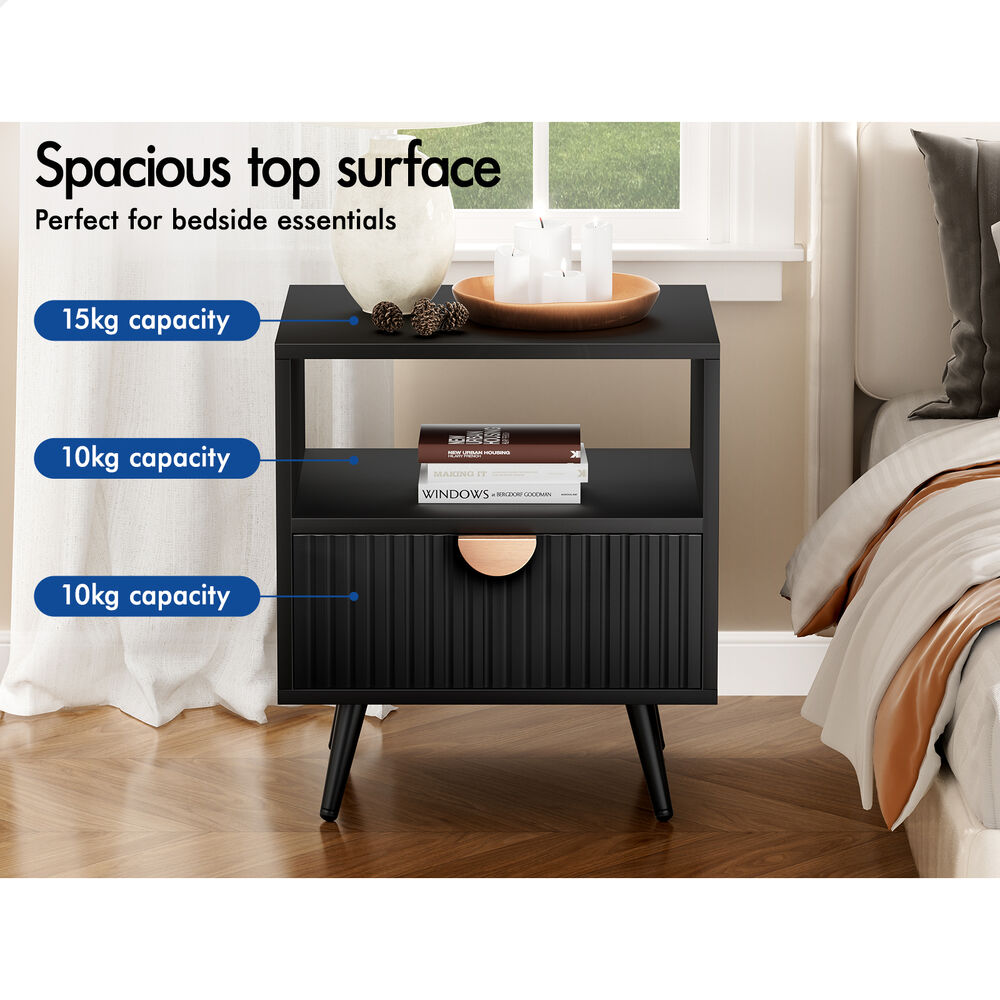 ALFORDSON 2x Bedside Table 1 Drawer Side Storage Shelf Nightstand Black