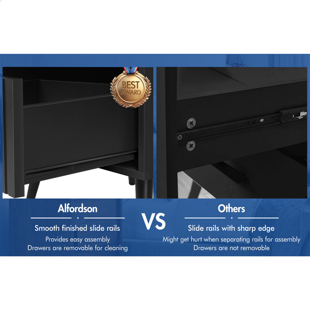 ALFORDSON 2x Bedside Table 1 Drawer Side Storage Shelf Nightstand Black