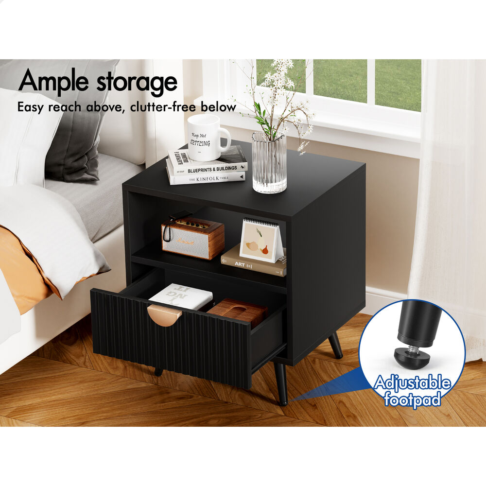 ALFORDSON 2x Bedside Table 1 Drawer Side Storage Shelf Nightstand Black