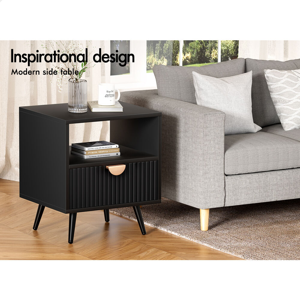 ALFORDSON 2x Bedside Table 1 Drawer Side Storage Shelf Nightstand Black