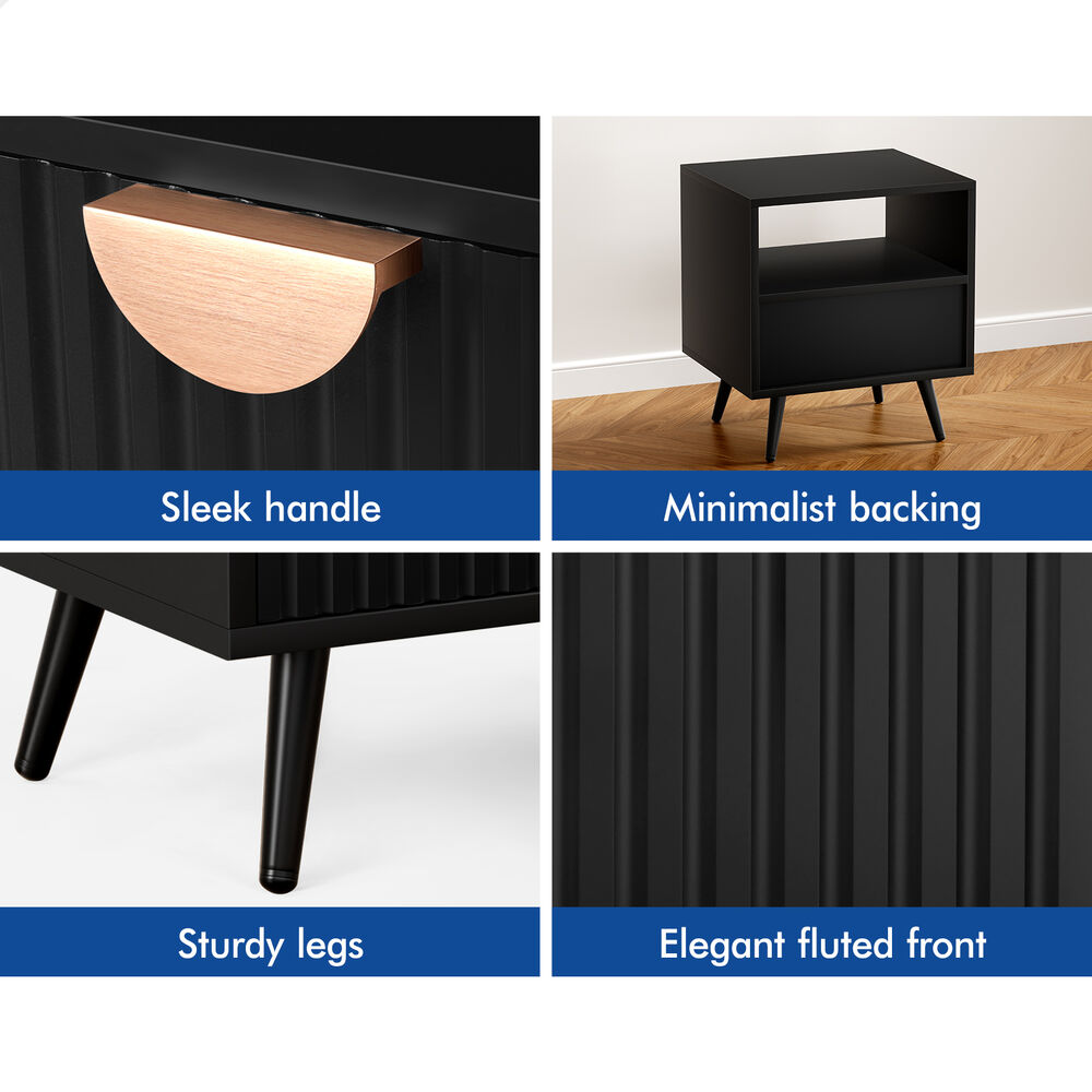 ALFORDSON 2x Bedside Table 1 Drawer Side Storage Shelf Nightstand Black