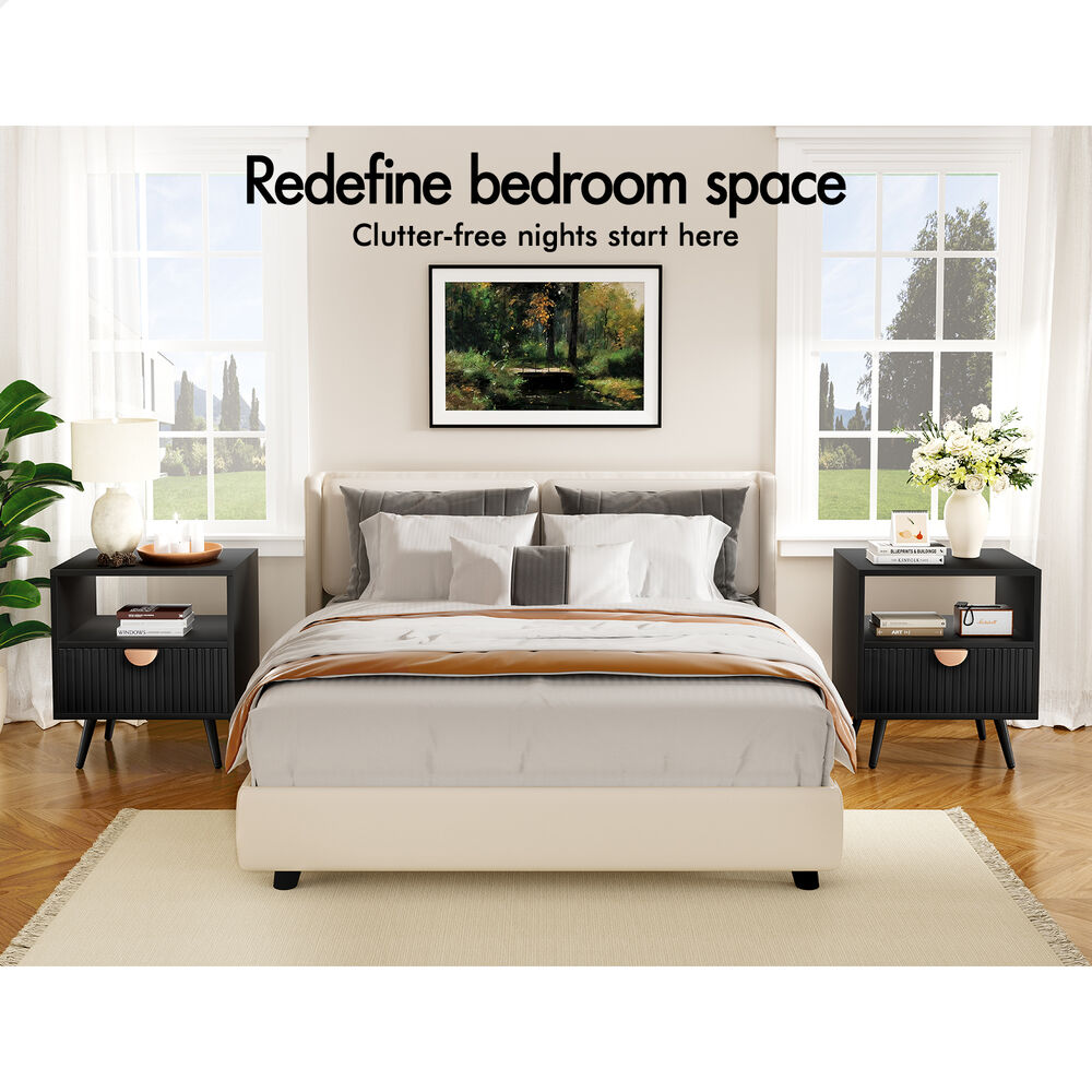 ALFORDSON 2x Bedside Table 1 Drawer Side Storage Shelf Nightstand Black