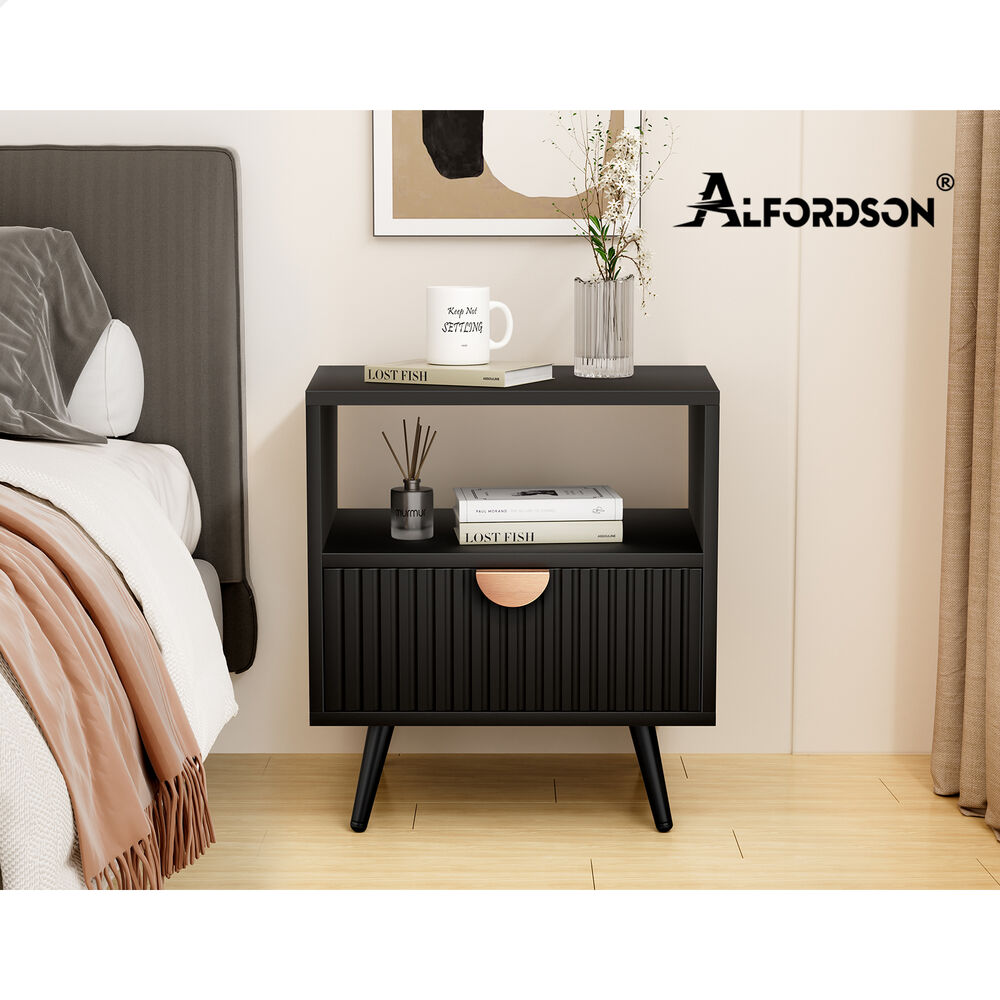 ALFORDSON 2x Bedside Table 1 Drawer Side Storage Shelf Nightstand Black