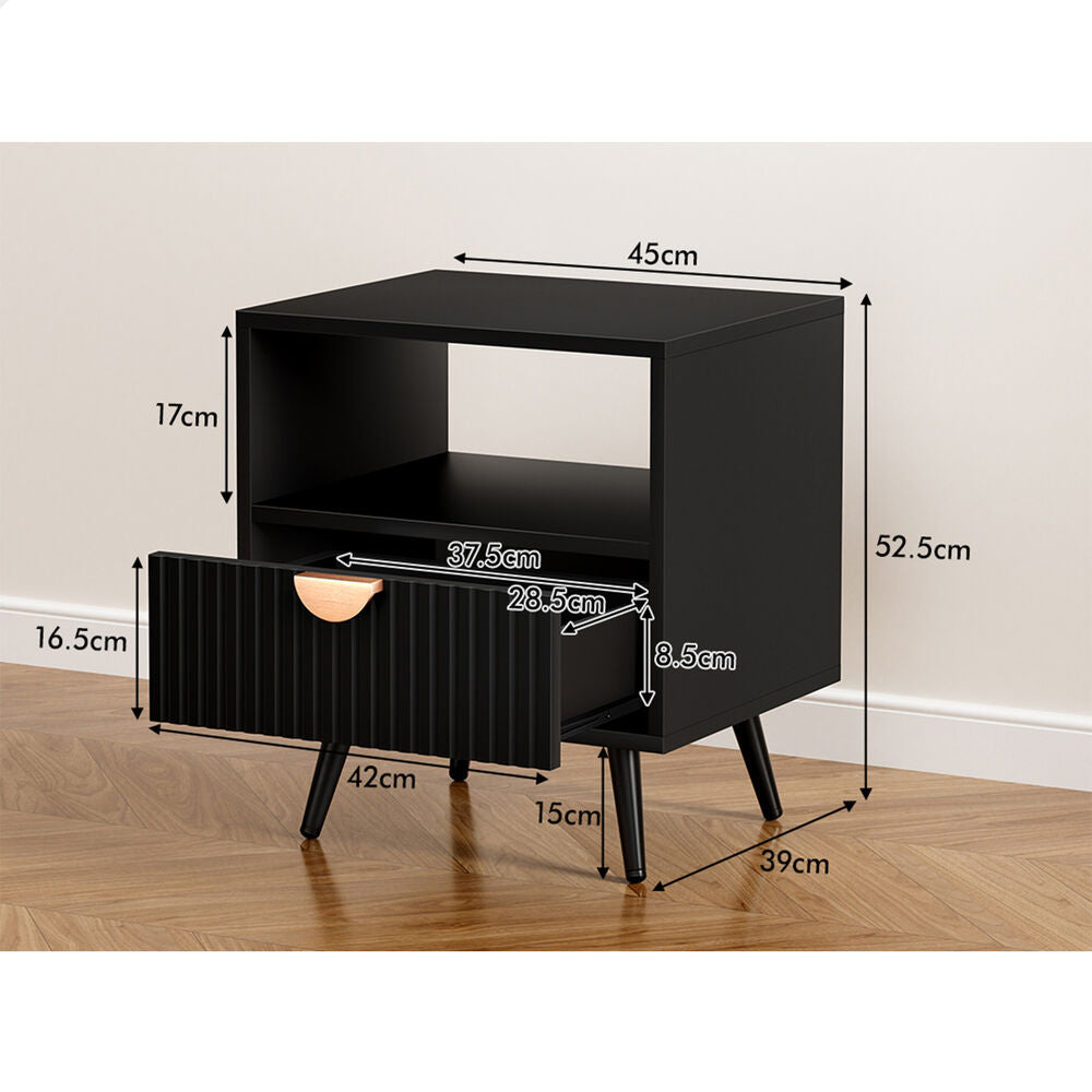 ALFORDSON Bedside Table 1 Drawer Side Storage Shelf Nightstand Black