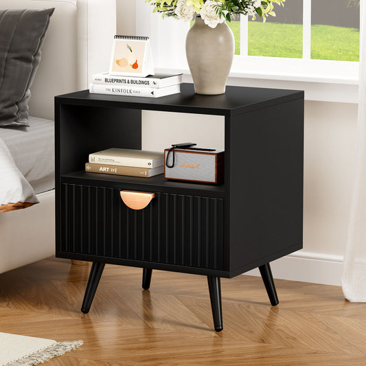 ALFORDSON Bedside Table 1 Drawer Side Storage Shelf Nightstand Black