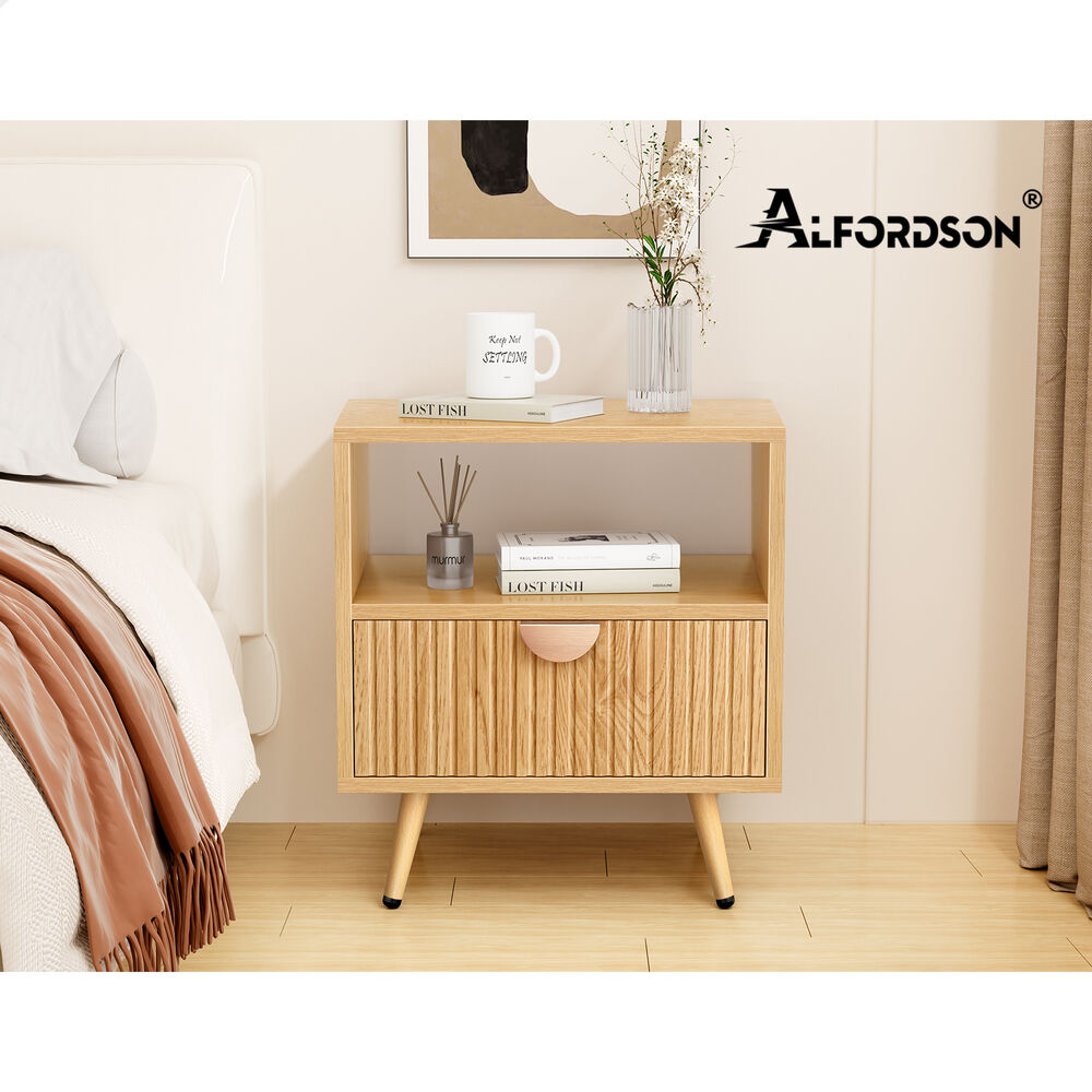 ALFORDSON 2x Bedside Table 1 Drawer Side Storage Shelf Nightstand Wood