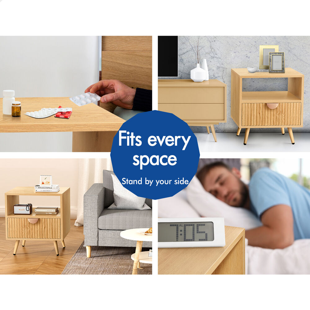 ALFORDSON 2x Bedside Table 1 Drawer Side Storage Shelf Nightstand Wood