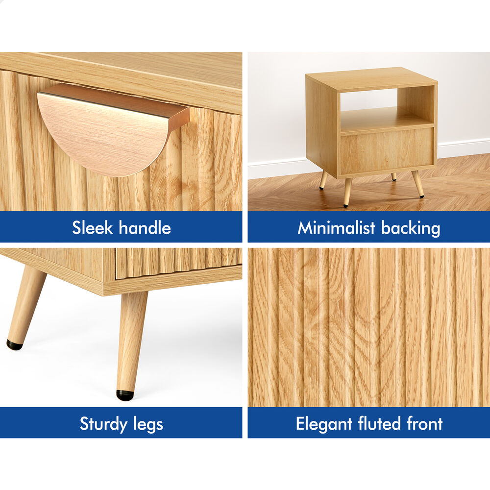 ALFORDSON 2x Bedside Table 1 Drawer Side Storage Shelf Nightstand Wood