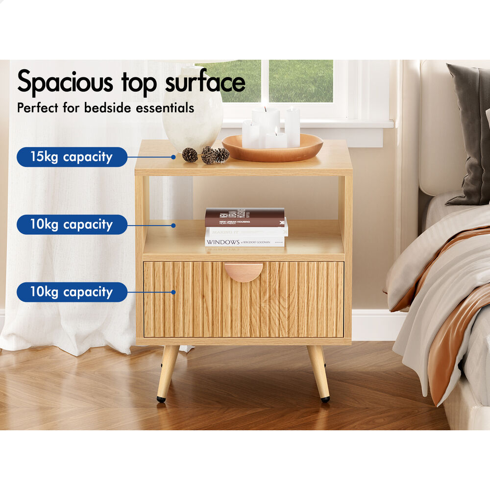 ALFORDSON 2x Bedside Table 1 Drawer Side Storage Shelf Nightstand Wood