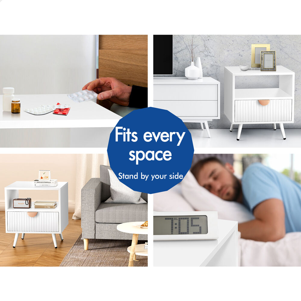 ALFORDSON 2x Bedside Table 1 Drawer Side Storage Shelf Nightstand White