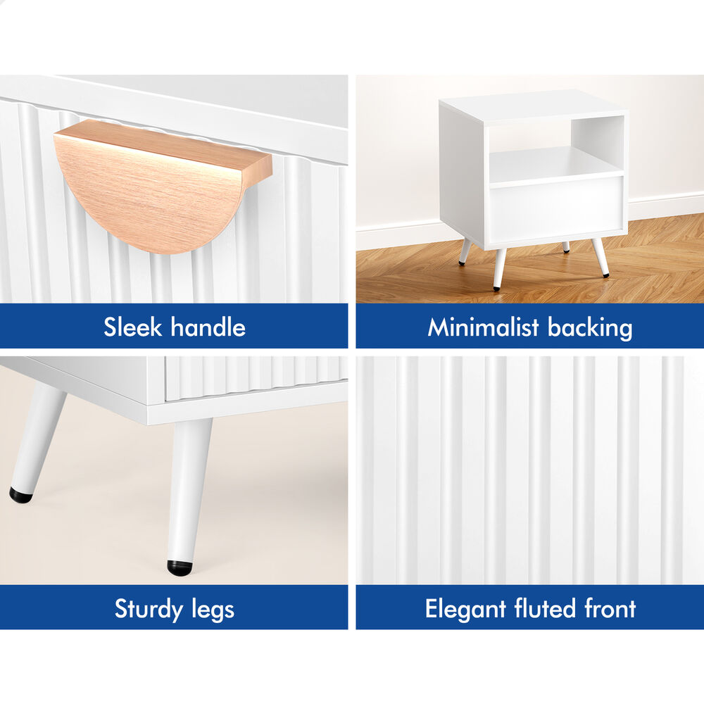 ALFORDSON 2x Bedside Table 1 Drawer Side Storage Shelf Nightstand White