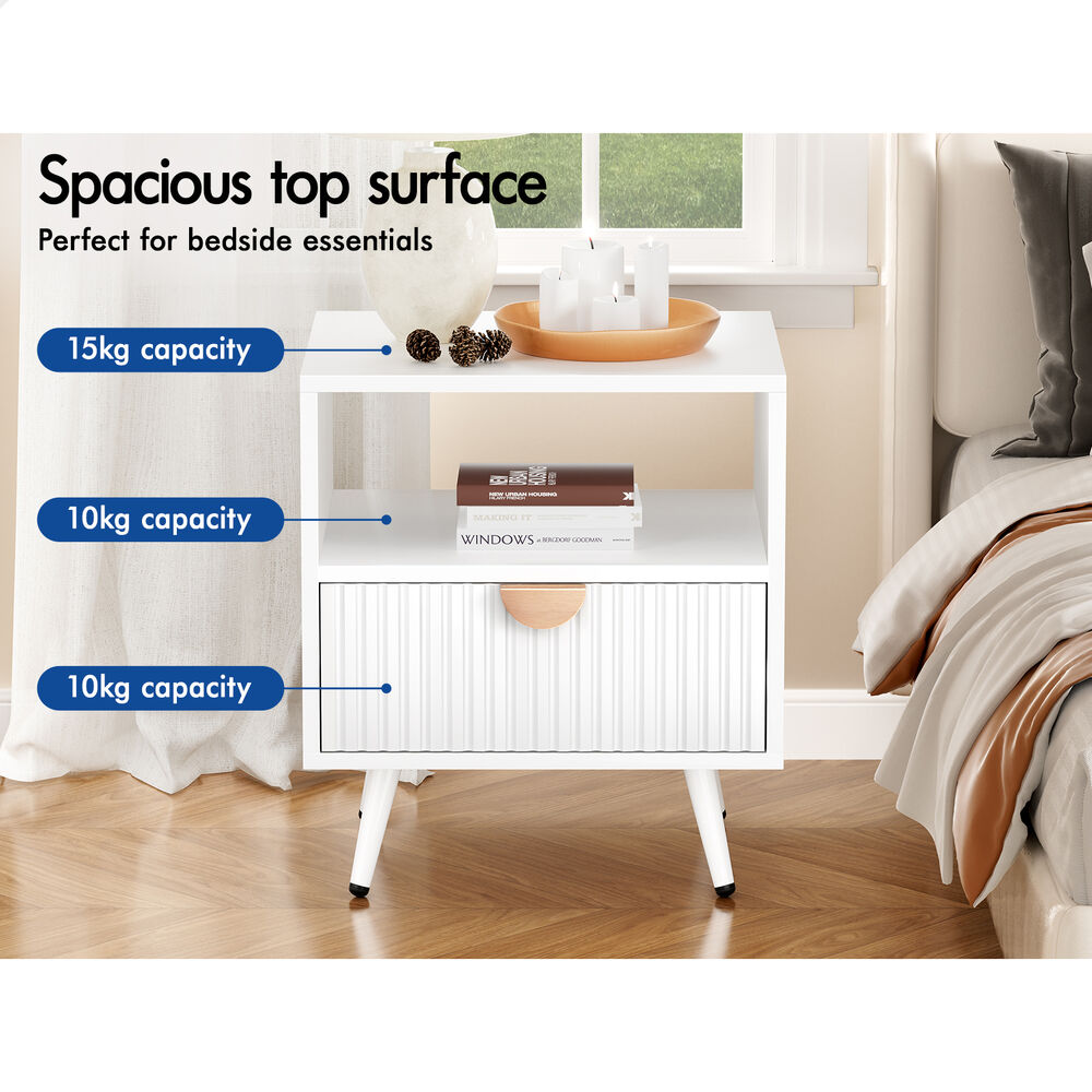 ALFORDSON 2x Bedside Table 1 Drawer Side Storage Shelf Nightstand White
