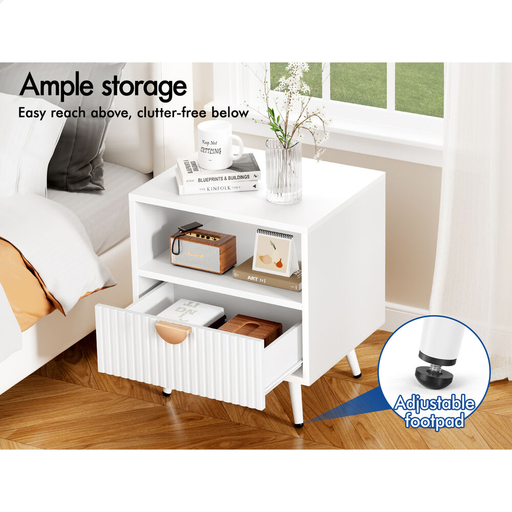 ALFORDSON 2x Bedside Table 1 Drawer Side Storage Shelf Nightstand White