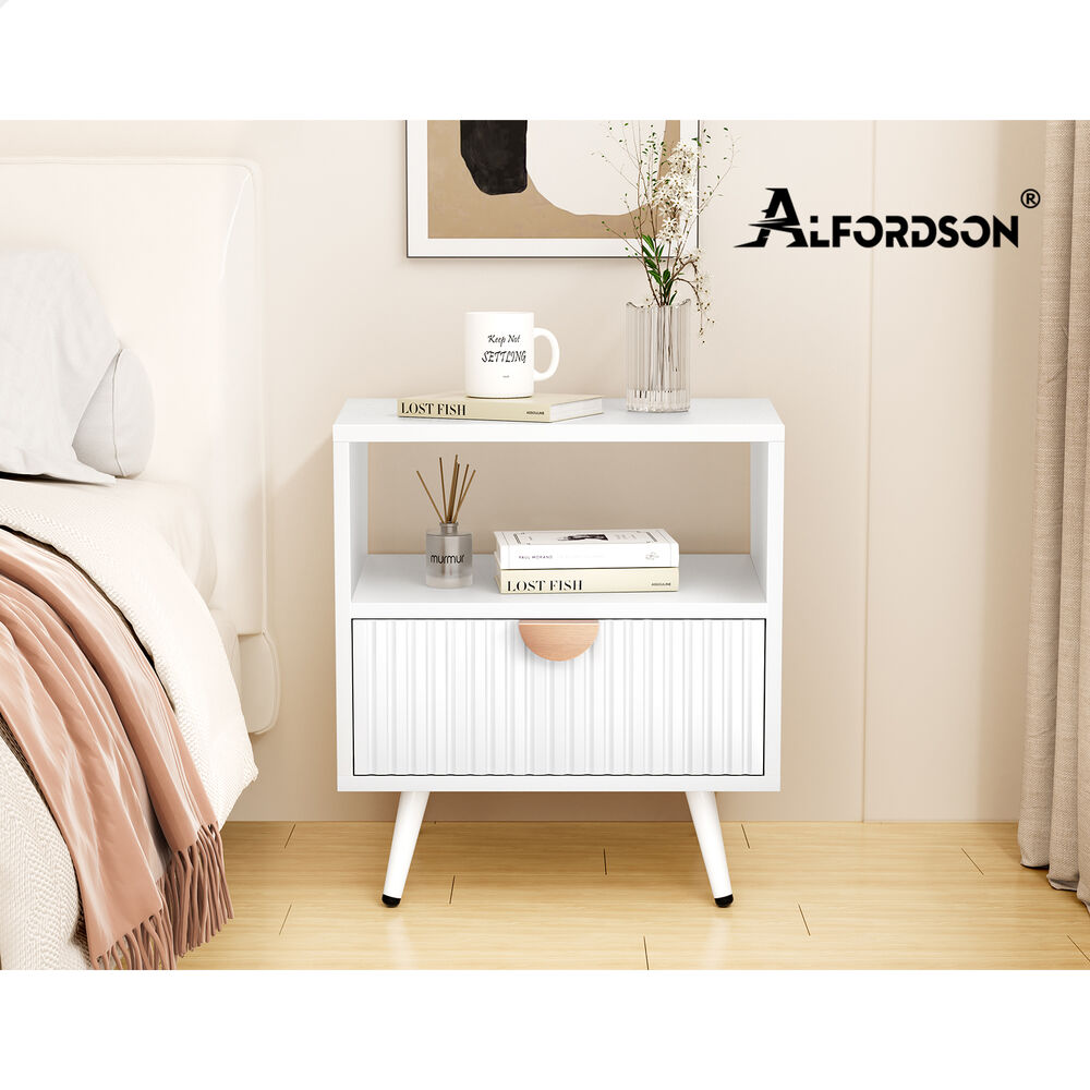 ALFORDSON 2x Bedside Table 1 Drawer Side Storage Shelf Nightstand White