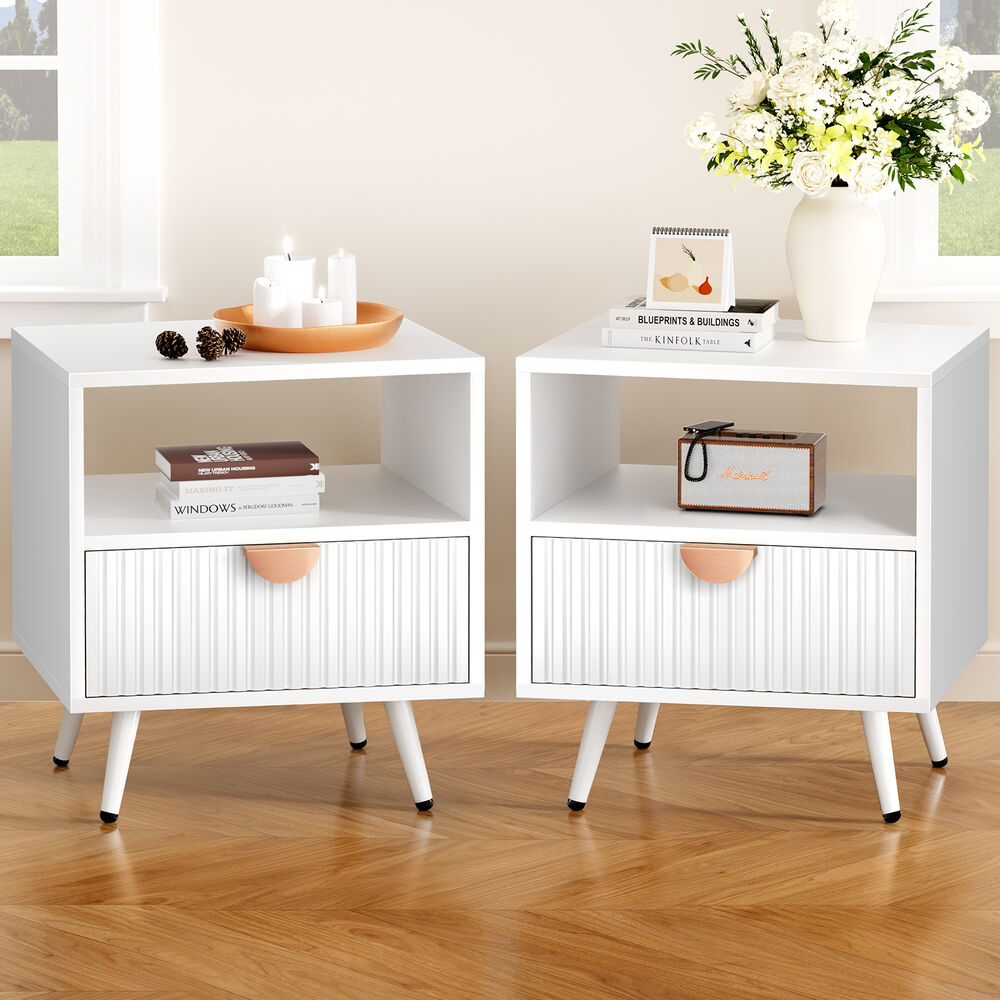 ALFORDSON 2x Bedside Table 1 Drawer Side Storage Shelf Nightstand White