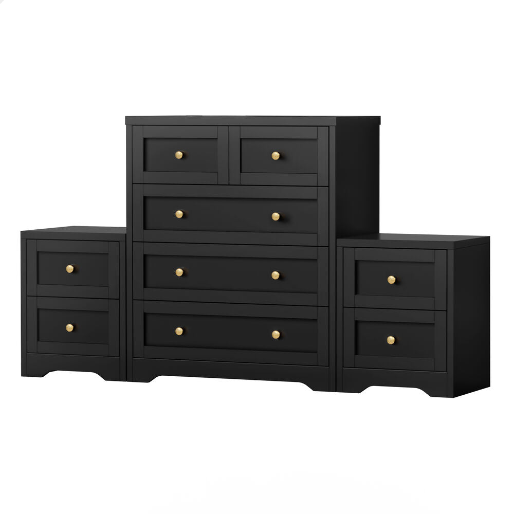 ALFORDSON 5 Chest of Drawers 2x Bedside Table Hamptons Bedroom Storage Black