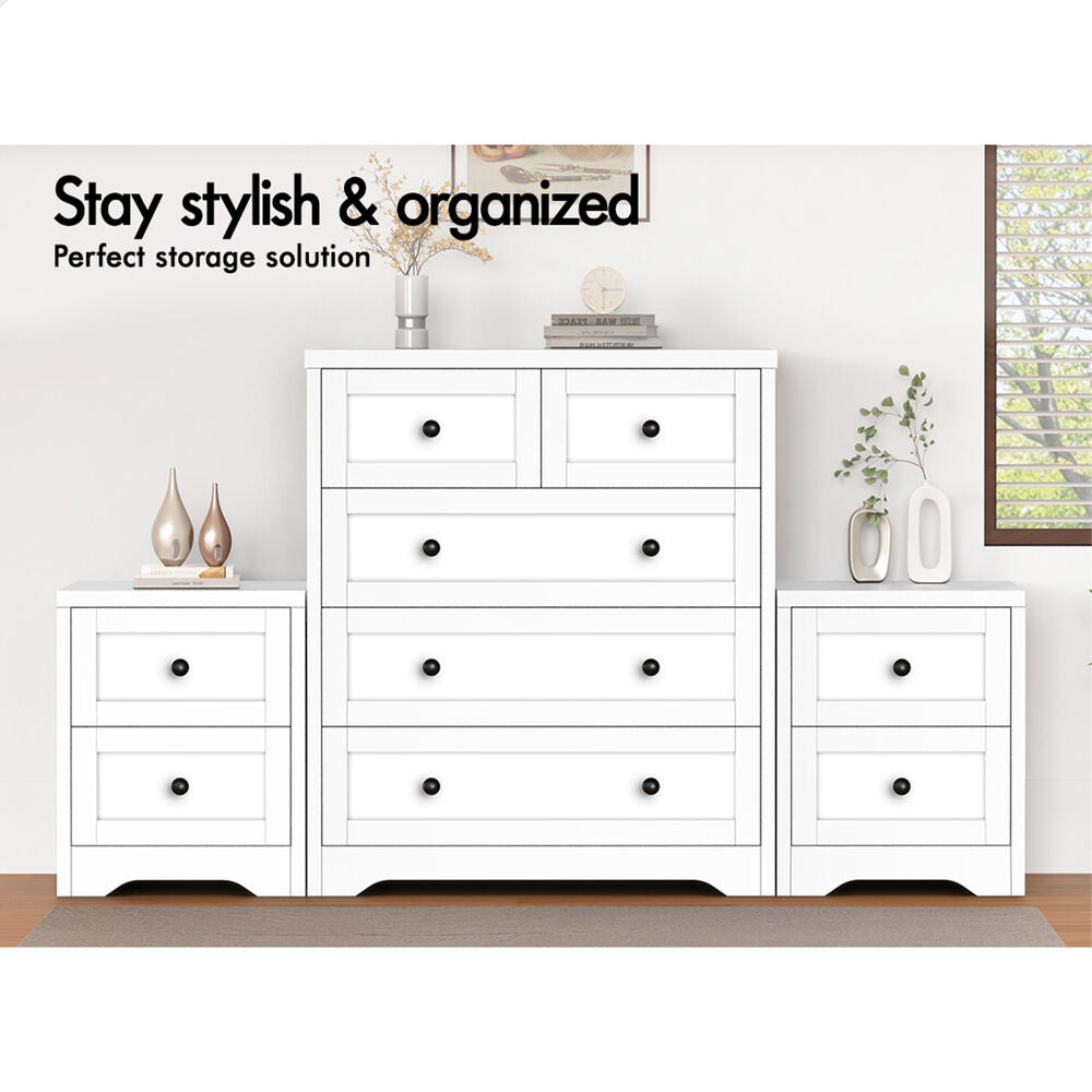 ALFORDSON 5 Chest of Drawers 2x Bedside Table Hamptons Bedroom Storage White
