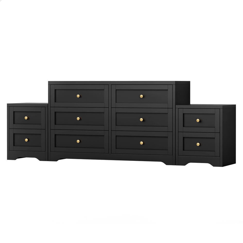 ALFORDSON 6 Chest of Drawers 2x Bedside Table Hamptons Bedroom Storage Black