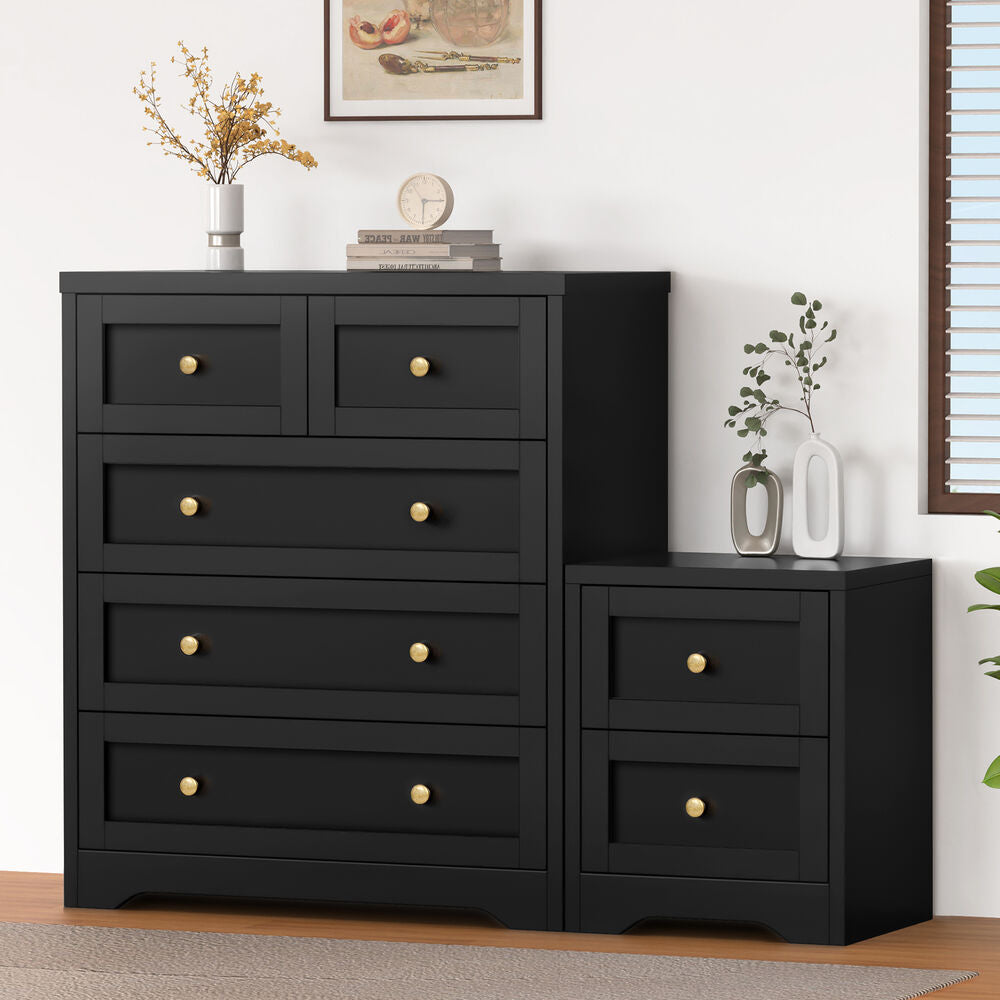ALFORDSON 5 Chest of Drawers Bedside Table Hamptons Bedroom Storage Black