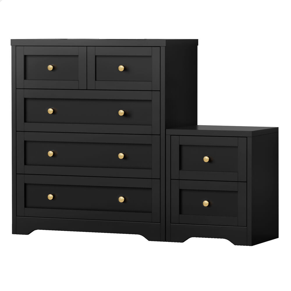ALFORDSON 5 Chest of Drawers Bedside Table Hamptons Bedroom Storage Black