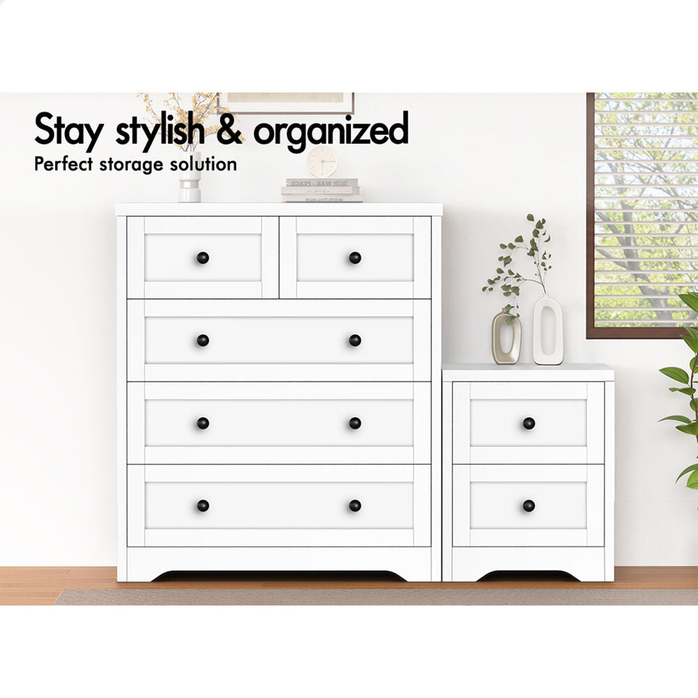 ALFORDSON 5 Chest of Drawers Bedside Table Hamptons Bedroom Storage White