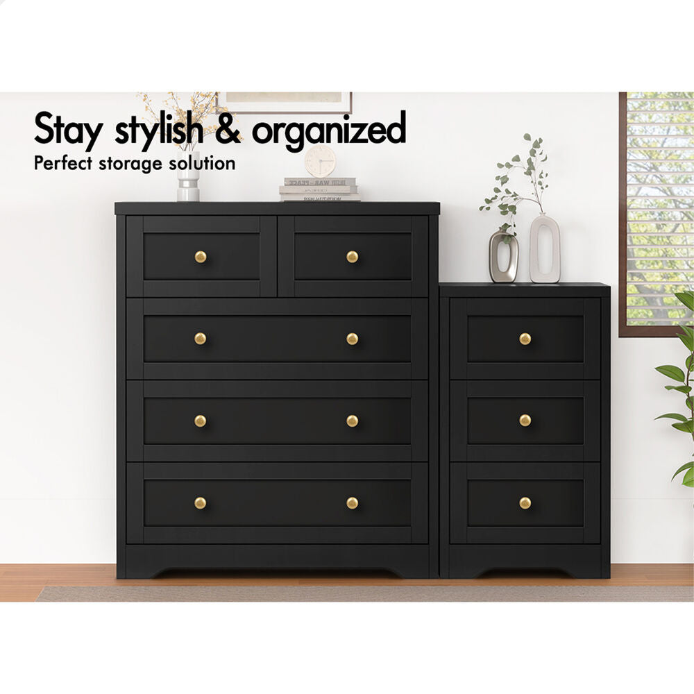 ALFORDSON 5 Chest of Drawers Bedside Table Bedroom Storage Hamptons Black