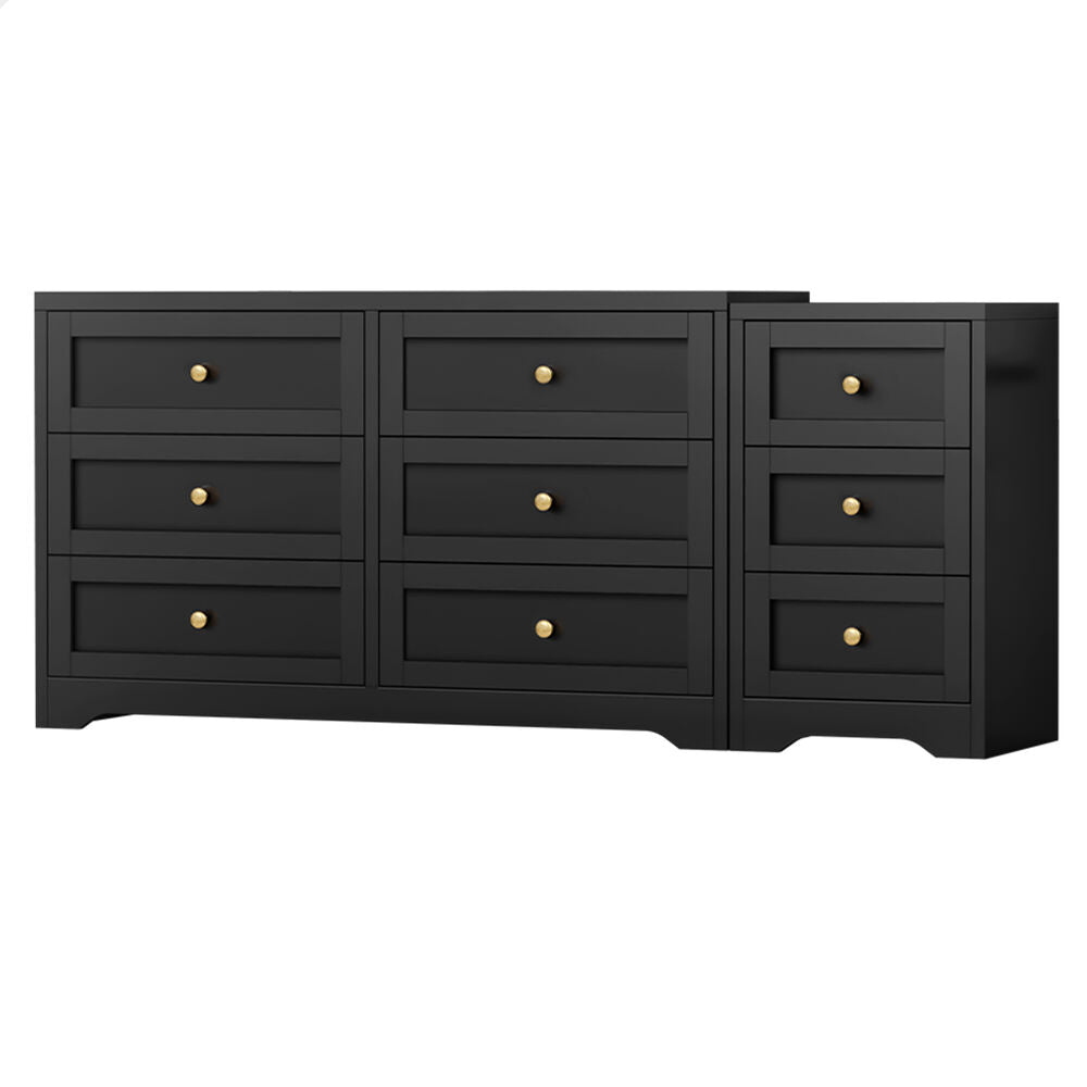 ALFORDSON 6 Chest of Drawers Bedside Table Bedroom Storage Hamptons Black