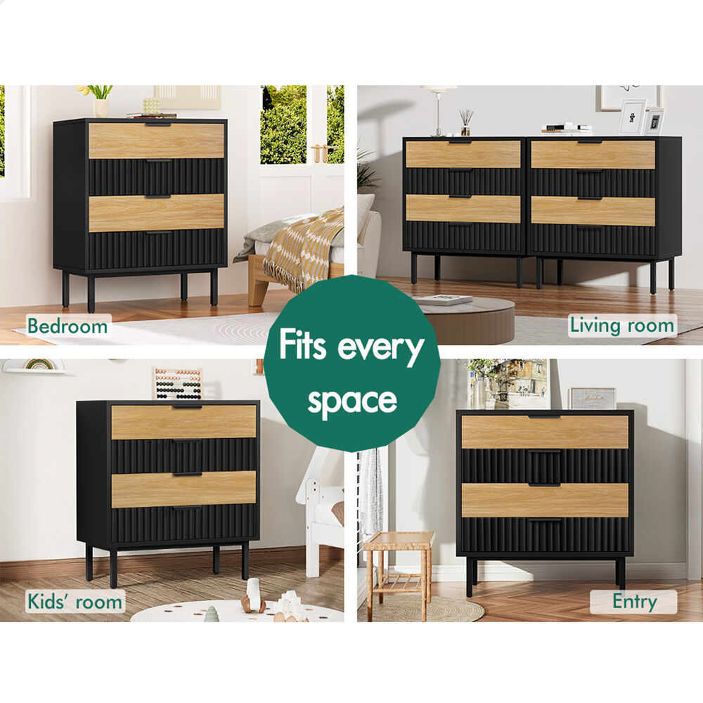 ALFORDSON 4 Chest of Drawers Bedside Table Storage Cabinet Set Dresser Black/Wood