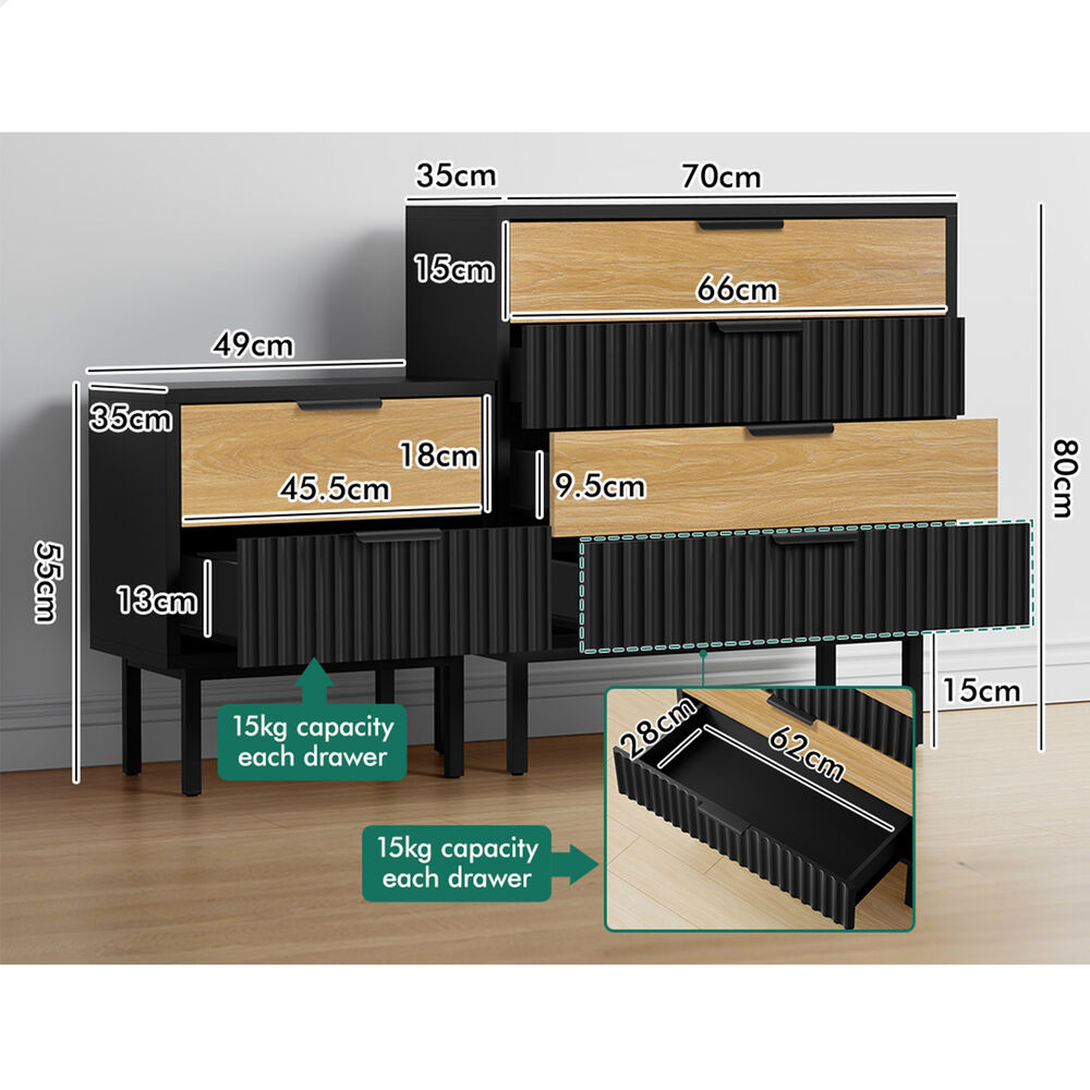 ALFORDSON 4 Chest of Drawers Bedside Table Storage Cabinet Set Dresser Black/Wood