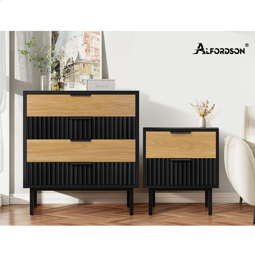 ALFORDSON 4 Chest of Drawers Bedside Table Storage Cabinet Set Dresser Black/Wood