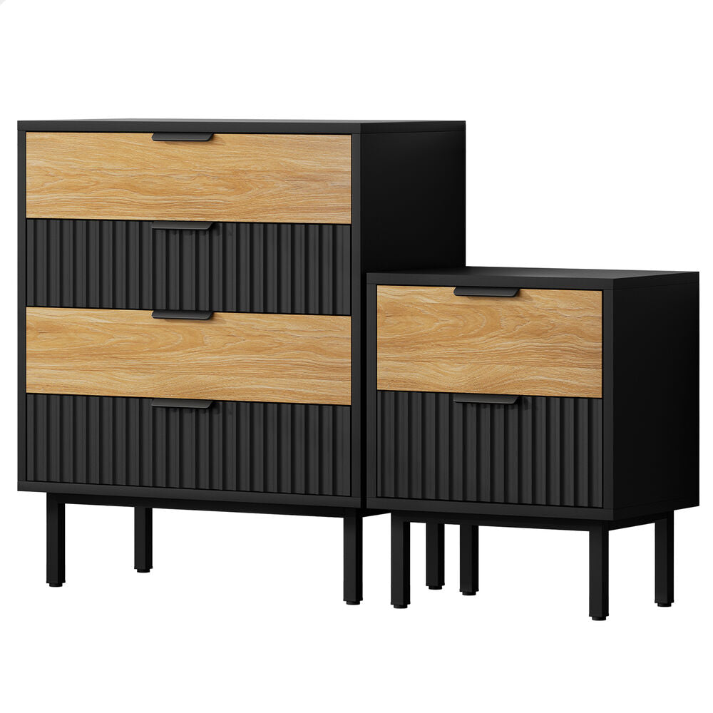 ALFORDSON 4 Chest of Drawers Bedside Table Storage Cabinet Set Dresser Black/Wood