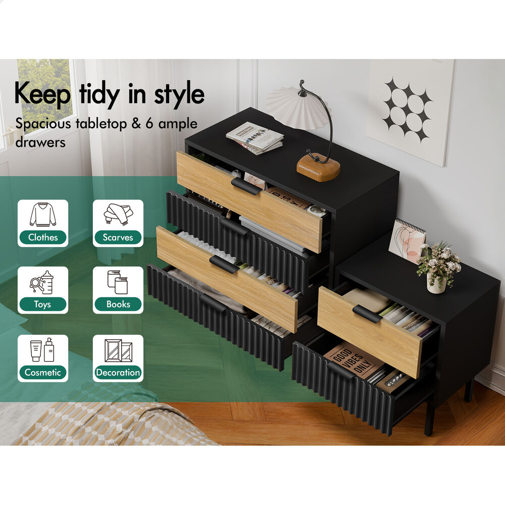 ALFORDSON 4 Chest of Drawers Bedside Table Storage Cabinet Set Dresser Black/Wood