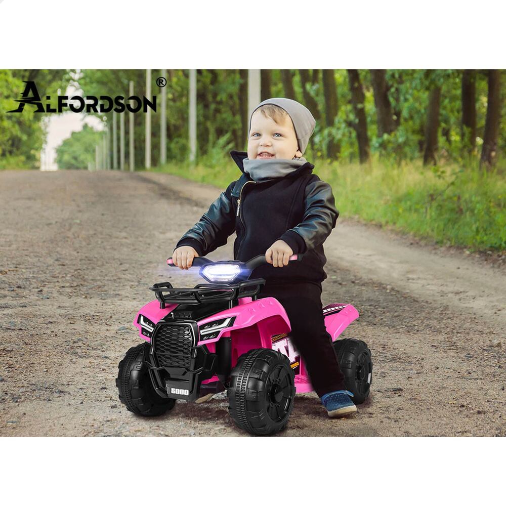 ALFORDSON Kids Ride On Car Electric ATV Toy With LED Lights Pink