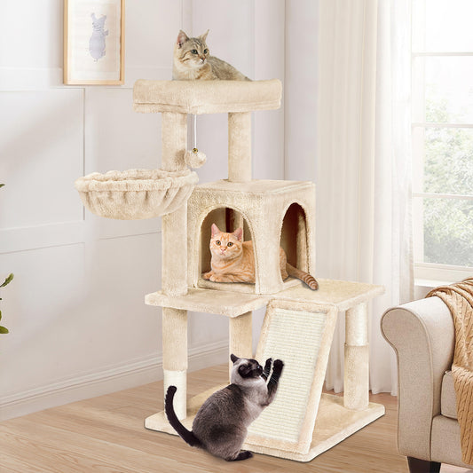 BEASTIE Cat Tree Scratching Post Scratcher Tower Condo House Furniture Wood 100cm Beige