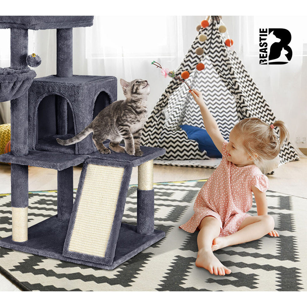 BEASTIE Cat Tree Scratching Post Scratcher Tower Condo House Furniture Wood 100cm Grey