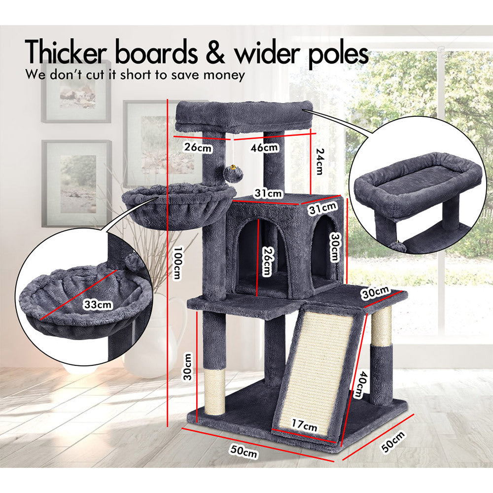 BEASTIE Cat Tree Scratching Post Scratcher Tower Condo House Furniture Wood 100cm Grey