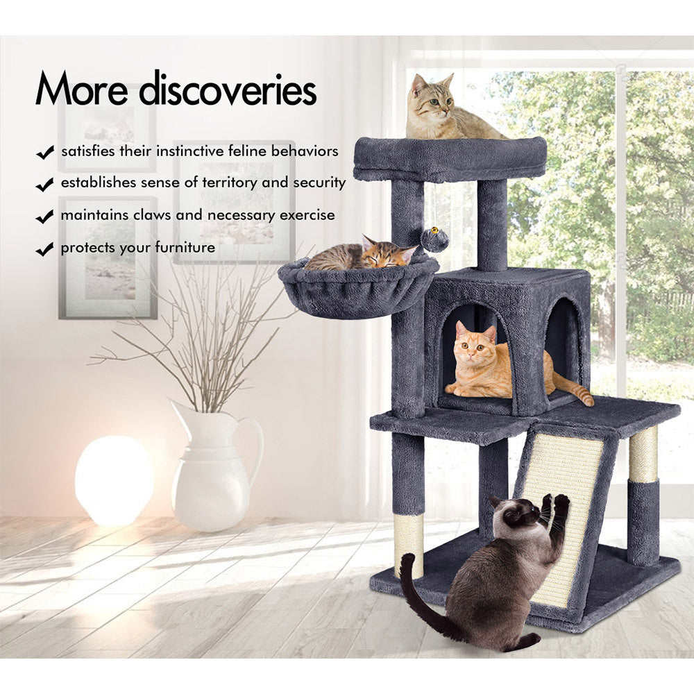 BEASTIE Cat Tree Scratching Post Scratcher Tower Condo House Furniture Wood 100cm Grey