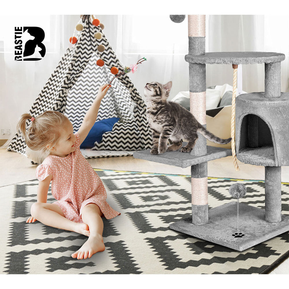 BEASTIE Cat Tree Scratching Post Scratcher Tower Condo House Furniture 112CM Grey
