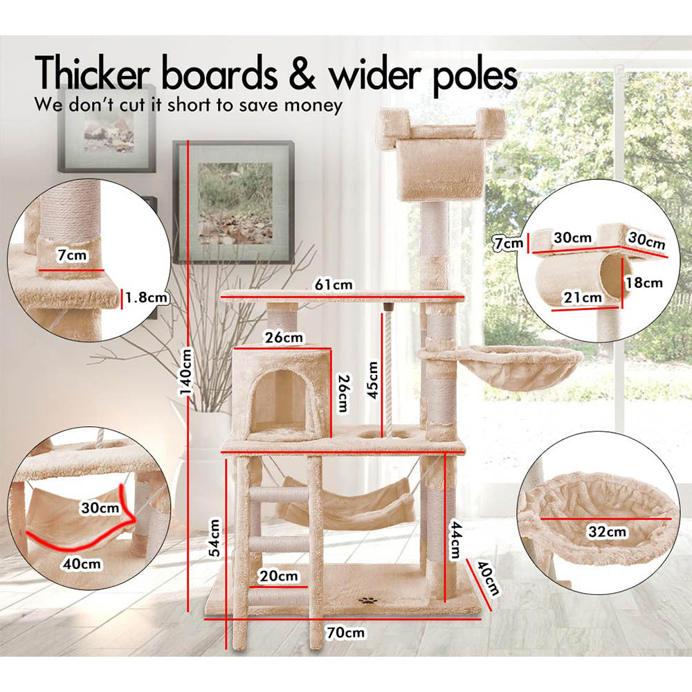 BEASTIE Cat Tree Scratching Post Scratcher Tower Condo House Furniture Wood 141cm Beige
