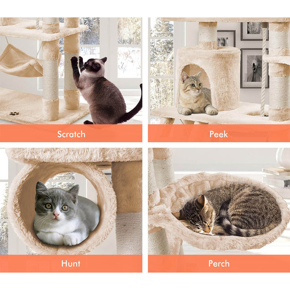 BEASTIE Cat Tree Scratching Post Scratcher Tower Condo House Furniture Wood 141cm Beige