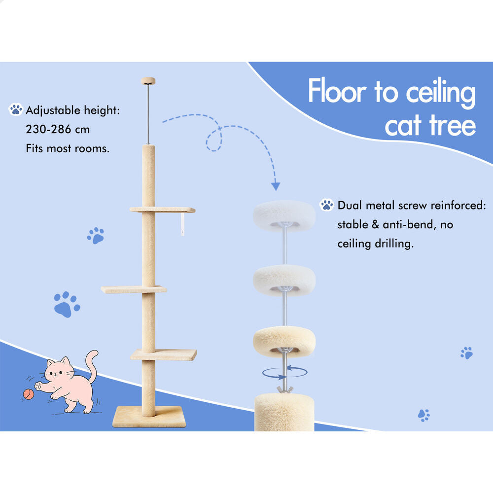 BEASTIE Cat Tree Scratching Post Scratcher Tower Condo House Furniture 230-286cm