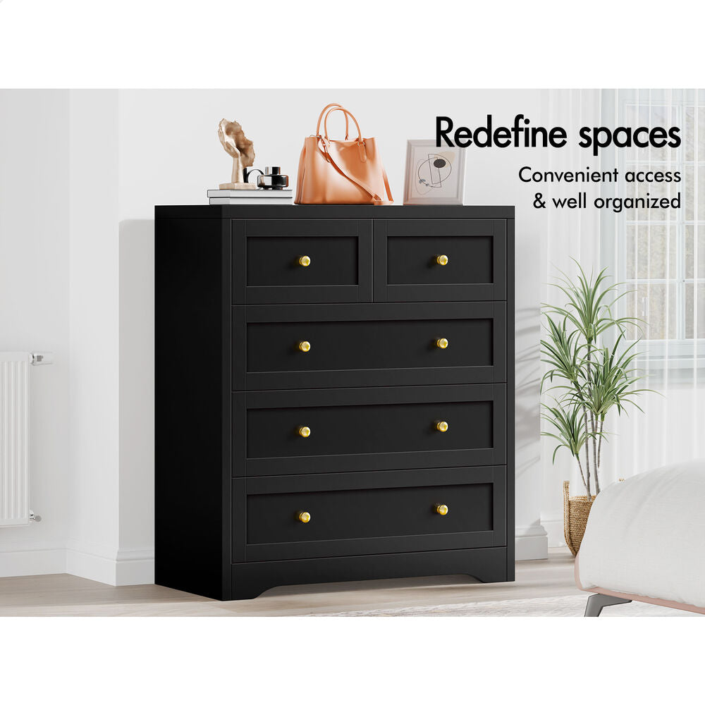 ALFORDSON 5 Chest of Drawers Hamptons Storage Cabinet Dresser Tallboy Black