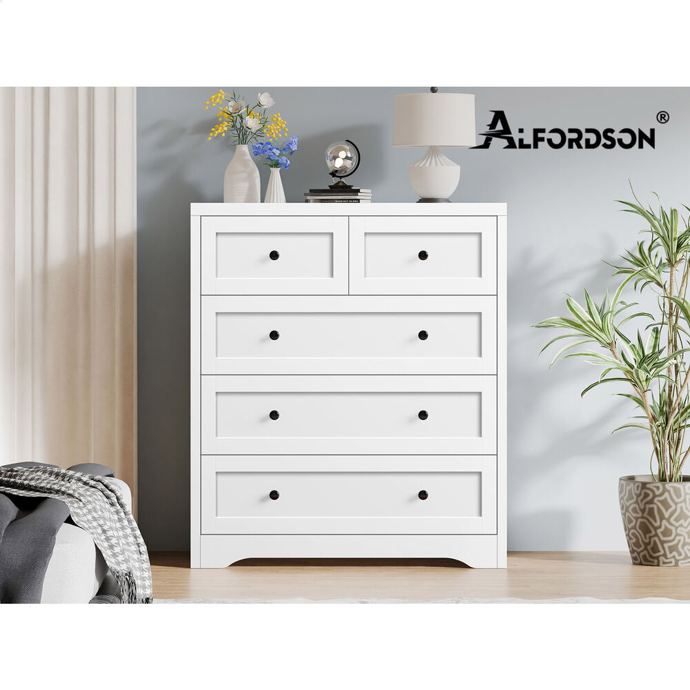 5 Chest of Drawers ALFORDSON Hamptons Storage Cabinet White