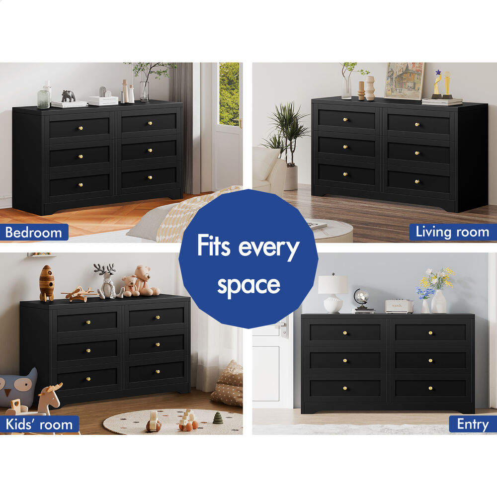 ALFORDSON 6 Chest of Drawers Hamptons Storage Cabinet Dresser Tallboy Black