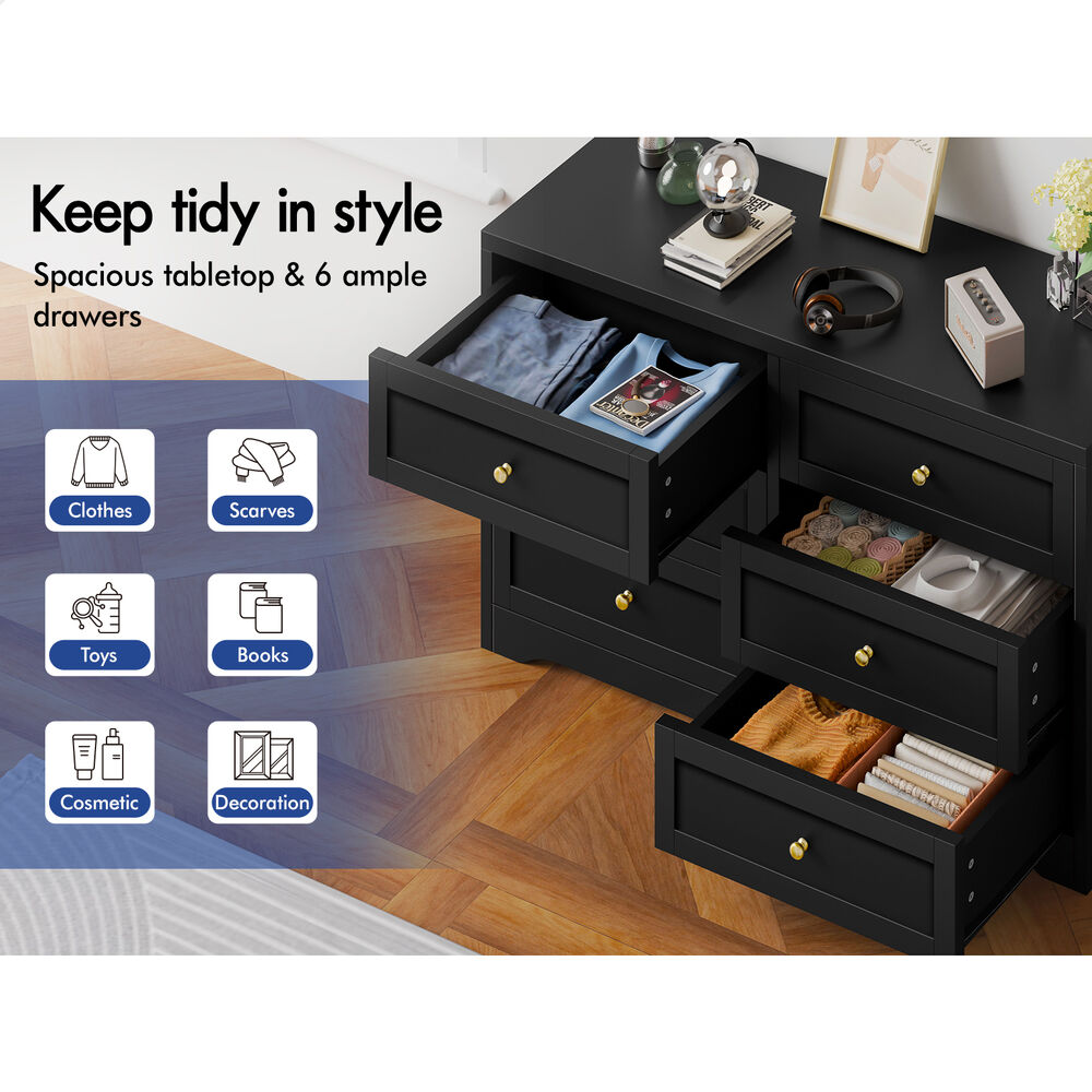 ALFORDSON 6 Chest of Drawers Hamptons Storage Cabinet Dresser Tallboy Black